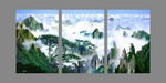迎客松风景画三联挂画装饰画