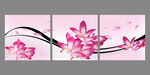 粉色花卉花朵三联挂画装饰画