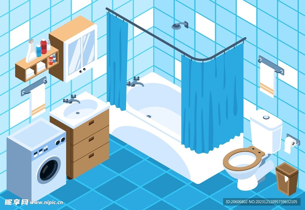 浴室盥洗室场景插画