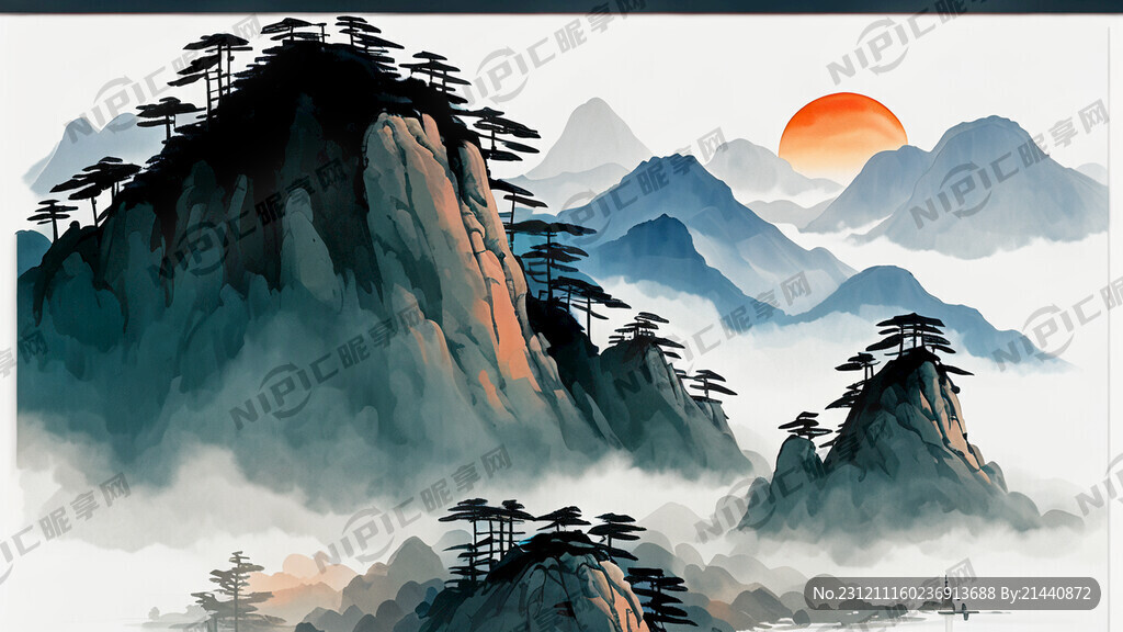 青岛崂山风景 山水画风