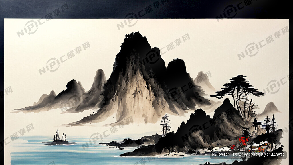 海上仙山 山水画