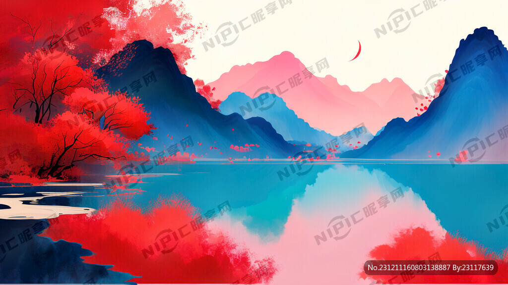 中间红色 七彩晕开环绕水粉背景