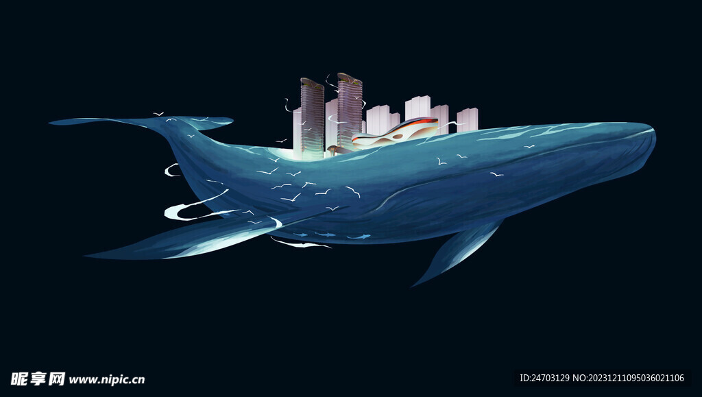 城市手绘鲸鱼高清