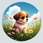 可爱的小狗圆形天空结合花草