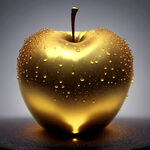 黄金苹果特写，苹果上有水滴