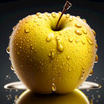 黄色苹果特写，苹果上有水滴