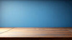 深蓝色木桌，桌面，空桌子，侧视图，背景蓝色