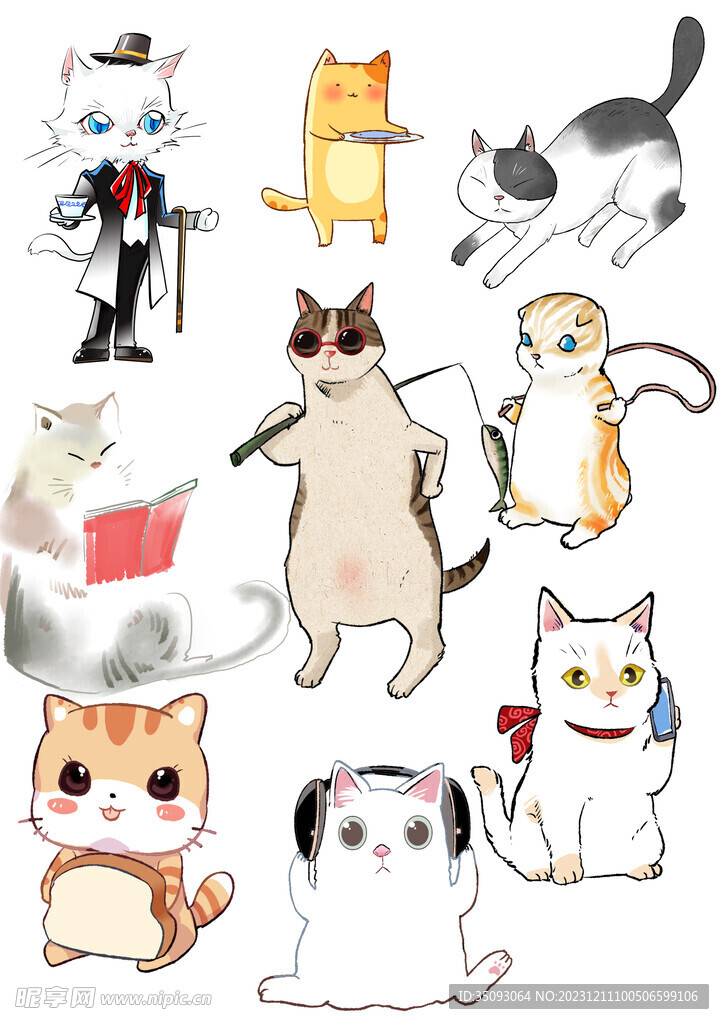   各种风格的插画猫咪