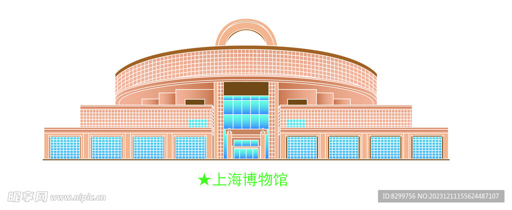 上海博物馆地标建筑矢量图 