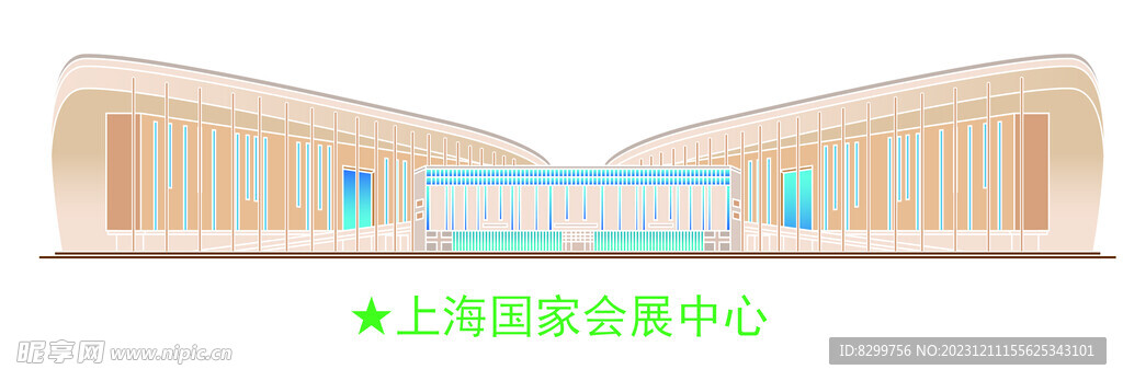 上海会展中心地标建筑矢量图