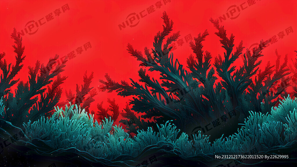 红色背景深海绚烂海草