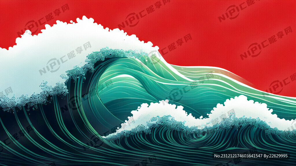 红色背景深海海浪海藻