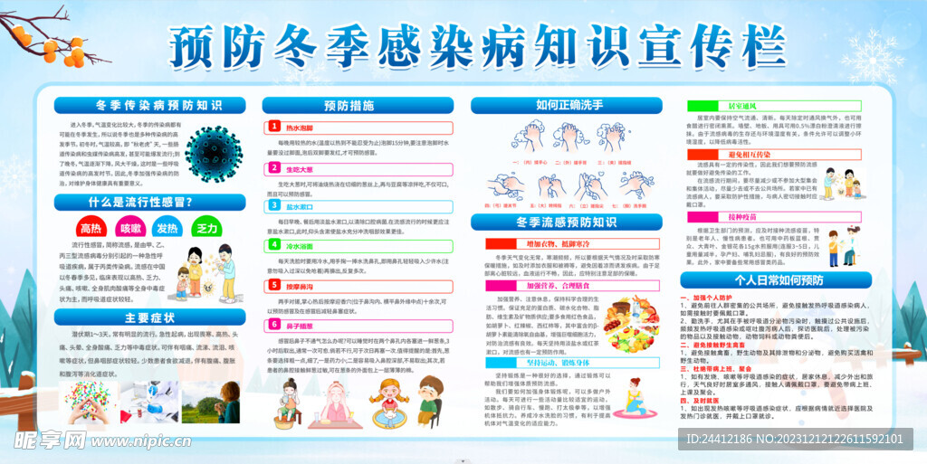 预防冬季感染病知识宣传栏