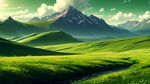 绿色，护眼，大自然，远山，天空，草原，唯美绿色壁纸，超清