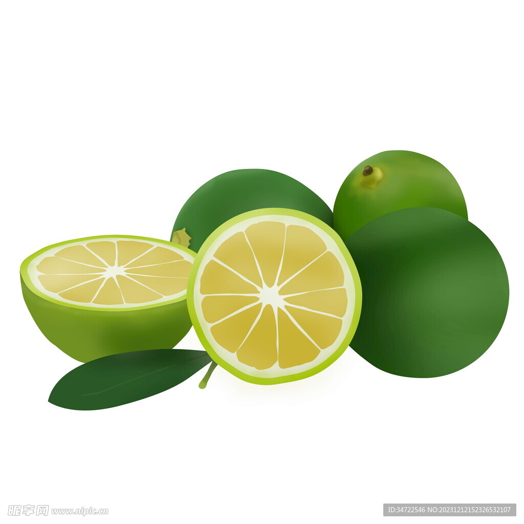 水果插画写实绿色柠檬