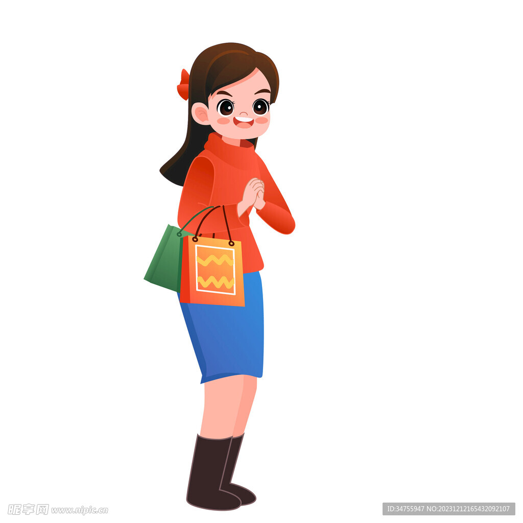 卡通女孩拜年