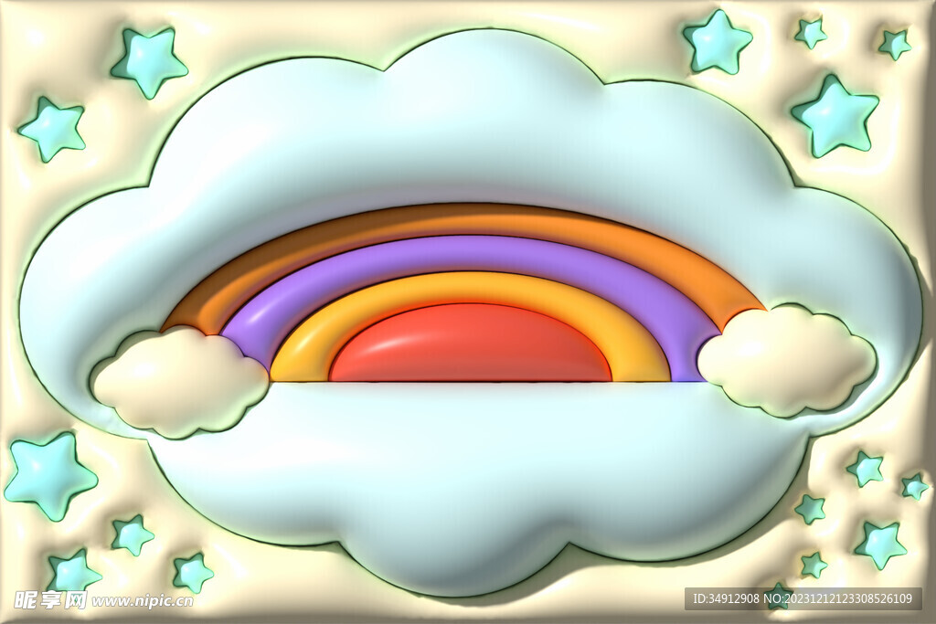 3D立体膨胀高清云朵彩虹蓝奶油