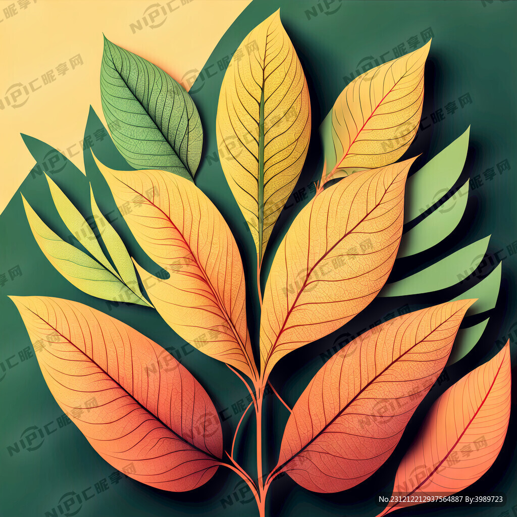 树叶形线条背景。