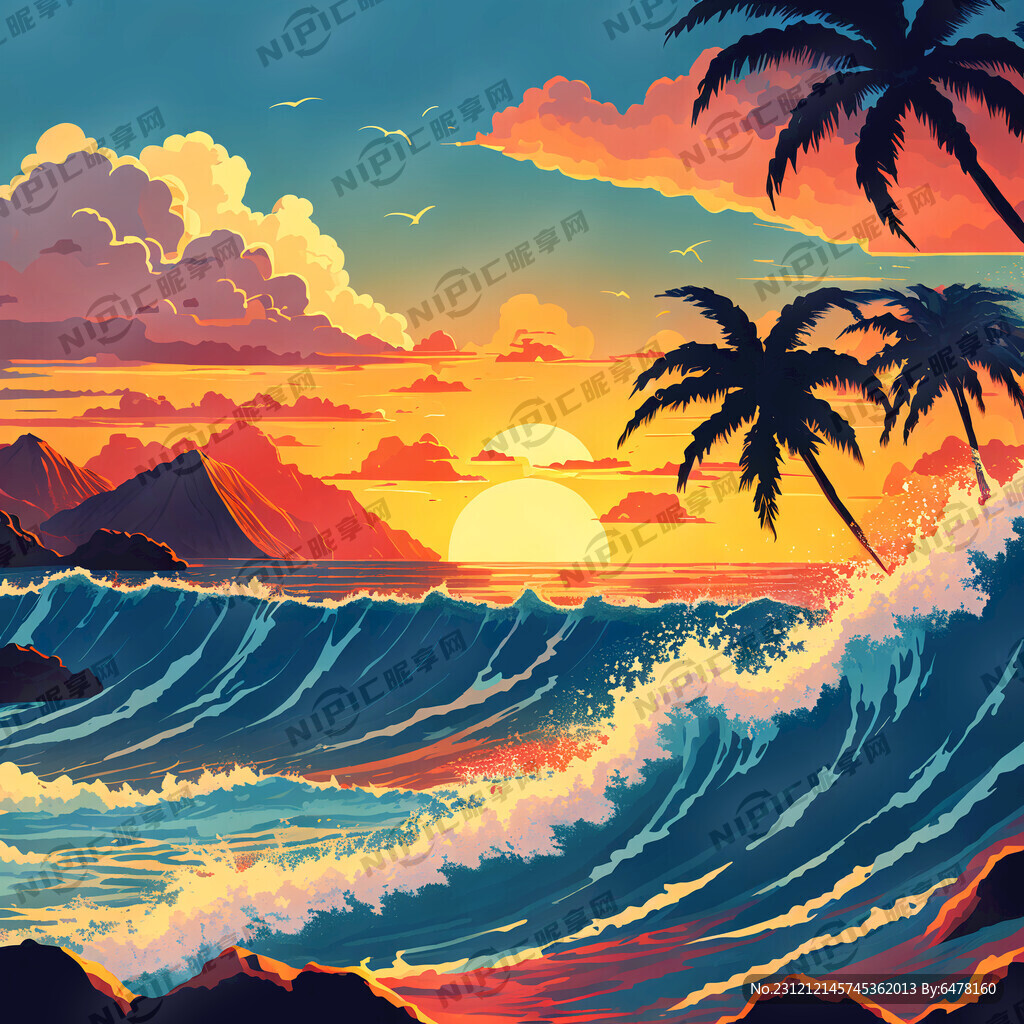 夏威夷 海浪 夕阳