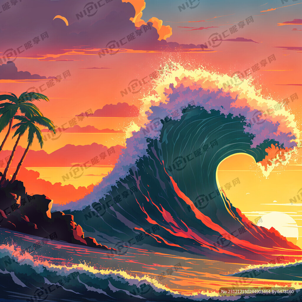 夏威夷 海浪 夕阳
