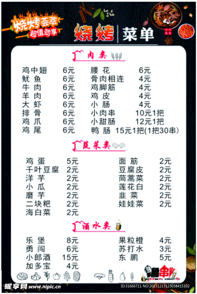 烧烤菜单