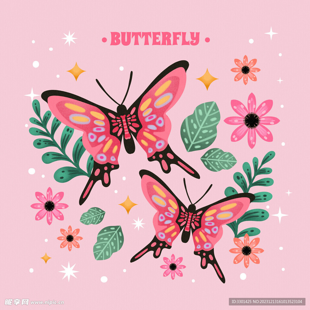 粉色水彩蝴蝶