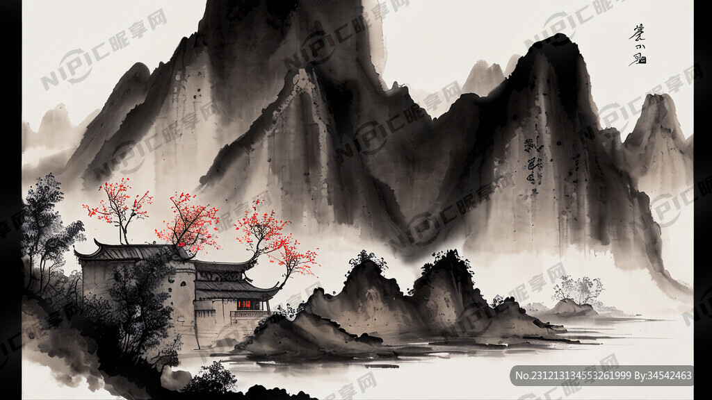 新中式背景墙 山水 水墨风格