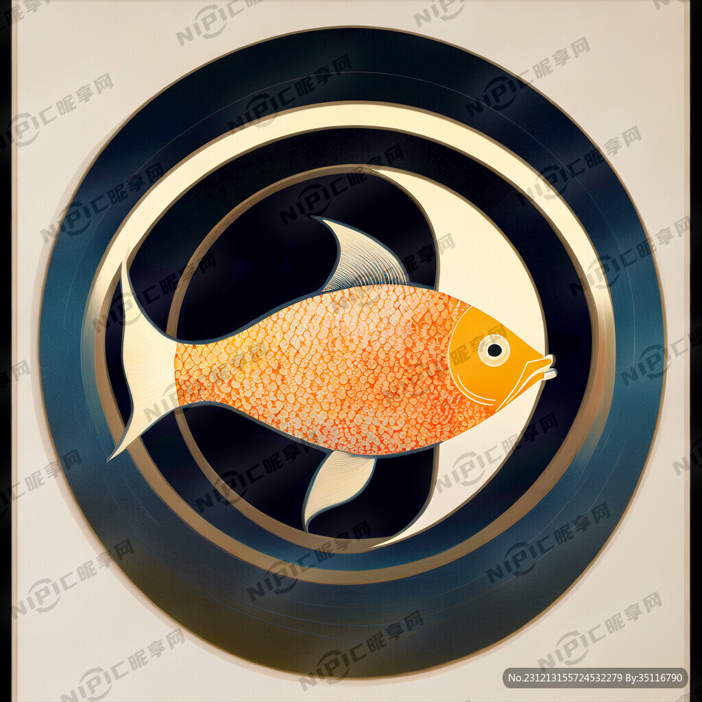 装饰画抽象九鱼 抽象月光 设计