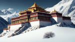 雪山下的布达拉宫全景图