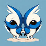 燕子吉祥物，卡通版，两头身，蓝白配色，活泼可爱，简约大气