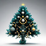 生物医学科技元素单链基因构成圣诞树造型，简约，科技感，白色背景