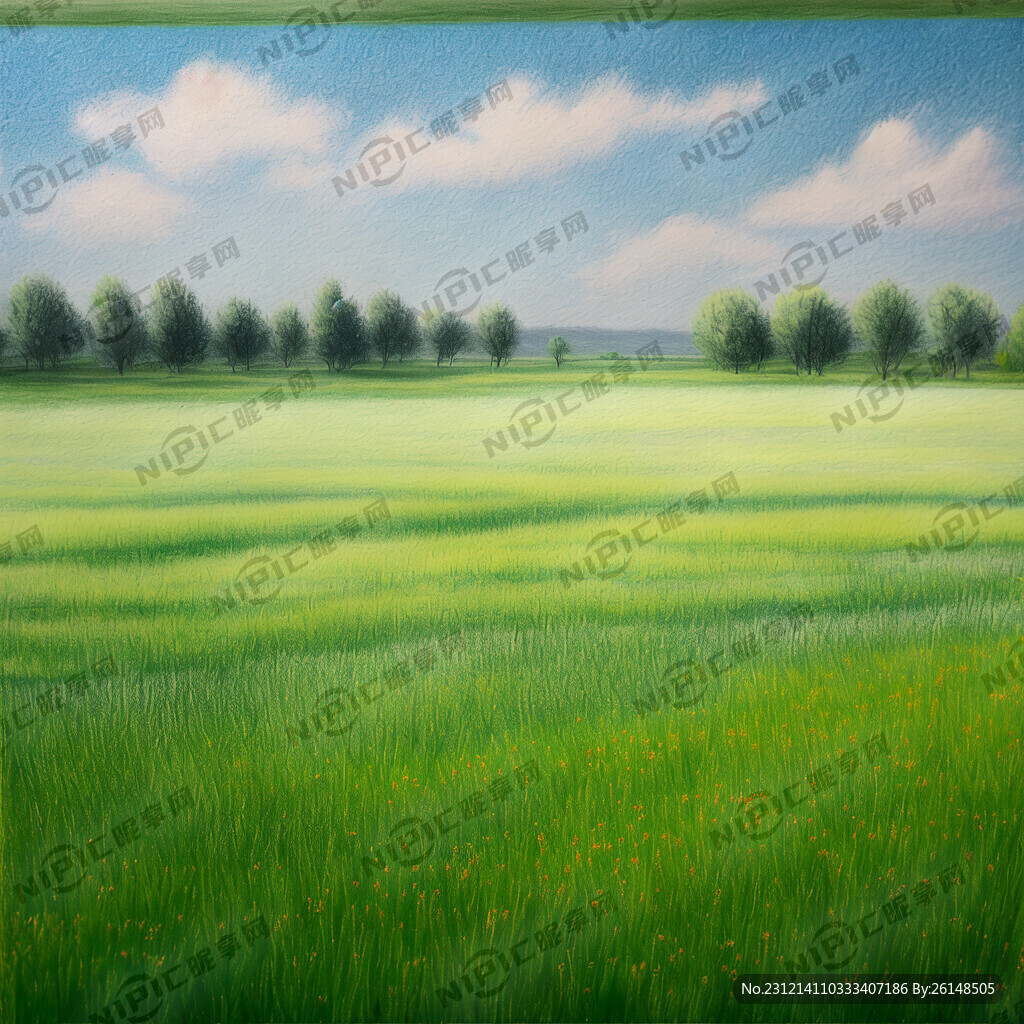 绿色草地 蜡笔画 清新
