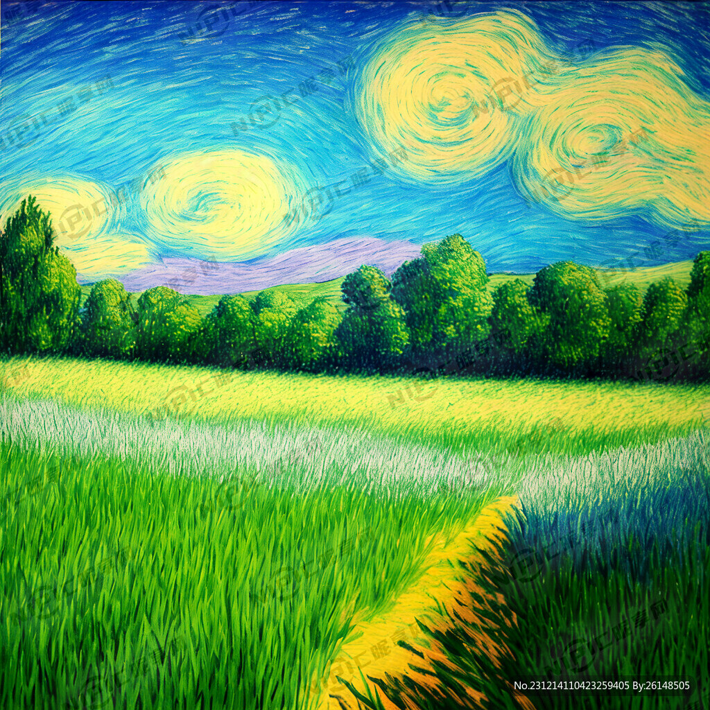 绿色草地 蜡笔画 清新 儿童画