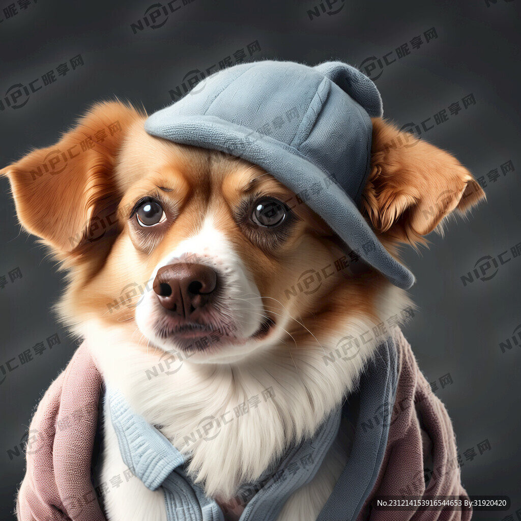 一只可爱的狗狗 穿着衣服