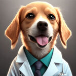 一直可爱的狗狗和一只可爱的猫咪穿着医生的衣服正面照片