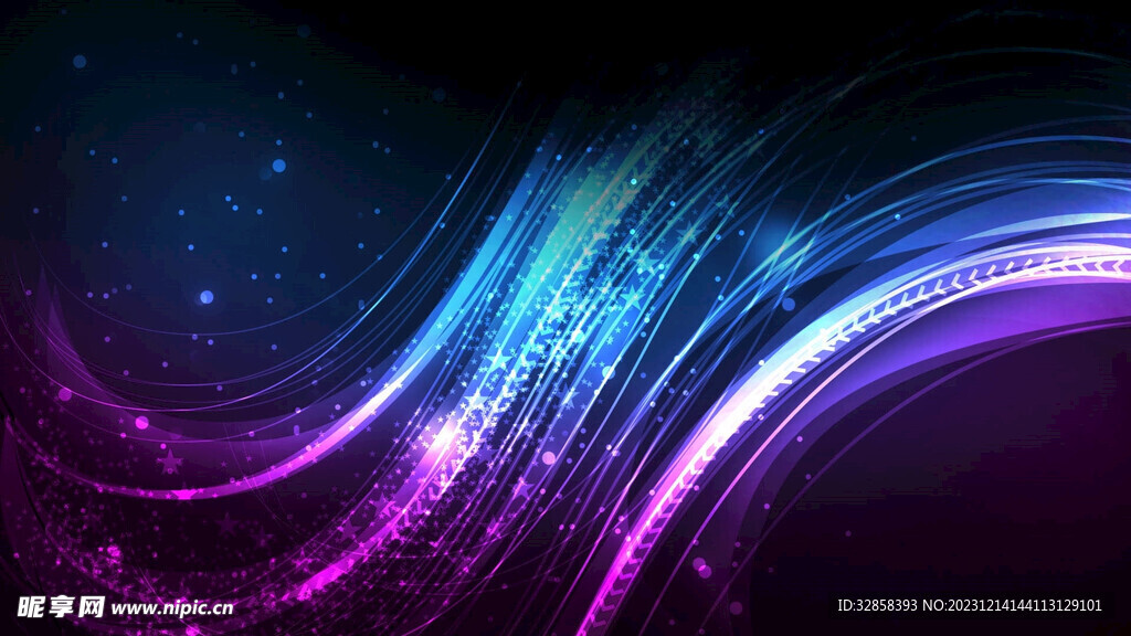 紫色渐变波浪发光科技线条背景