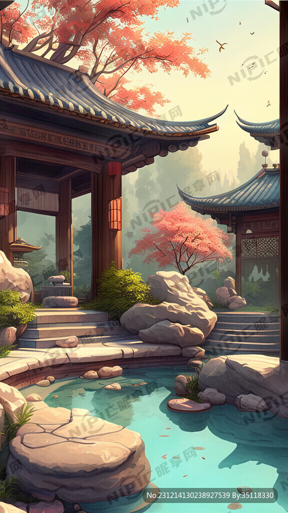 唯美温泉 国潮风格的