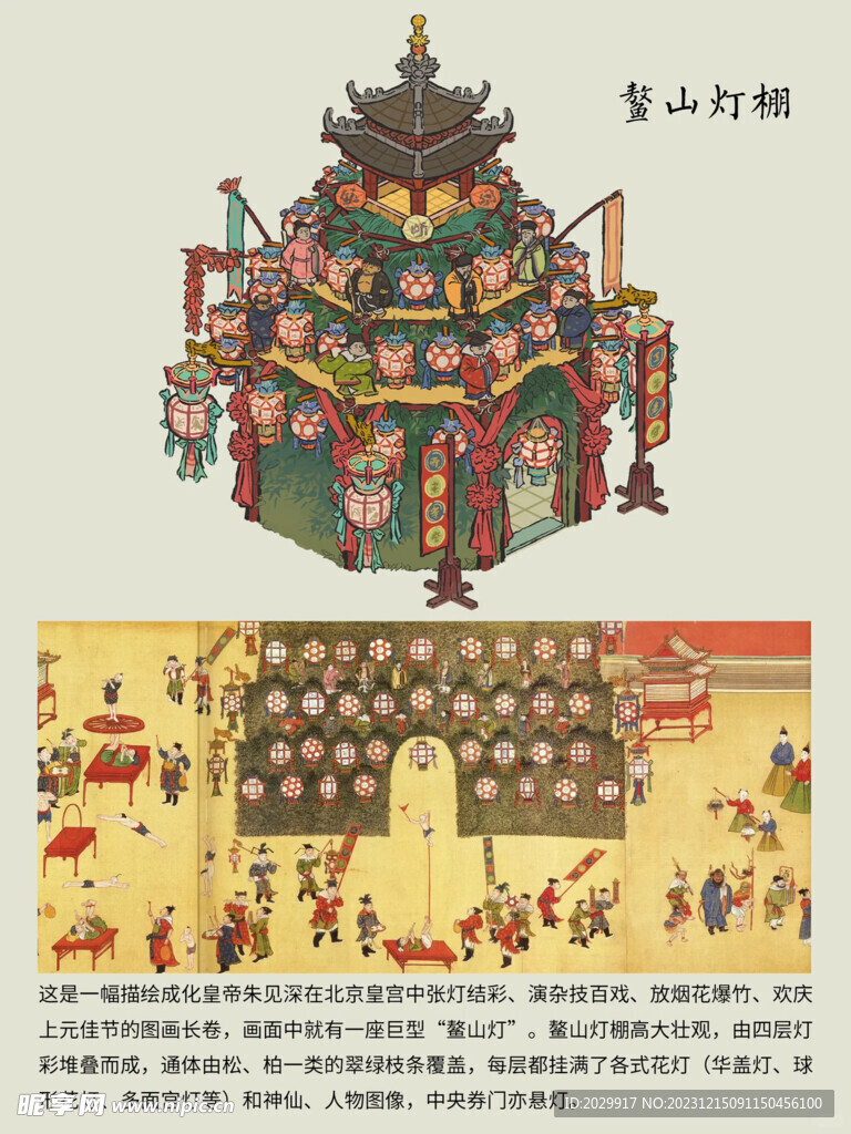 上元灯彩图 花灯 鳌山灯棚