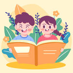 卡通儿童读书阅读插画