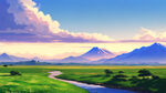 歐洲莊園自然景觀，藍天白雲，綠色遠山，大平原