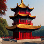 徐州苏公塔 著名建筑 6层塔 红色栏杆 金色屋檐 尖顶 和真实照片相近