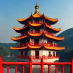 徐州苏公塔 著名建筑 6层塔檐 红色栏杆 金色屋檐 尖顶 和真实照片相近 塔身瘦长