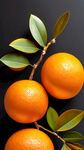 5个很多很有光泽的橙子，在橙色底色上，看上去很有食欲，带着枝杈，开了很多很多橙子花，有一些叶子，很有质感，