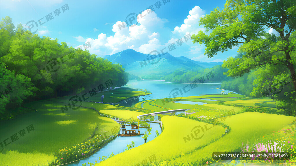 弯曲的大运河穿过金灿灿的稻田风