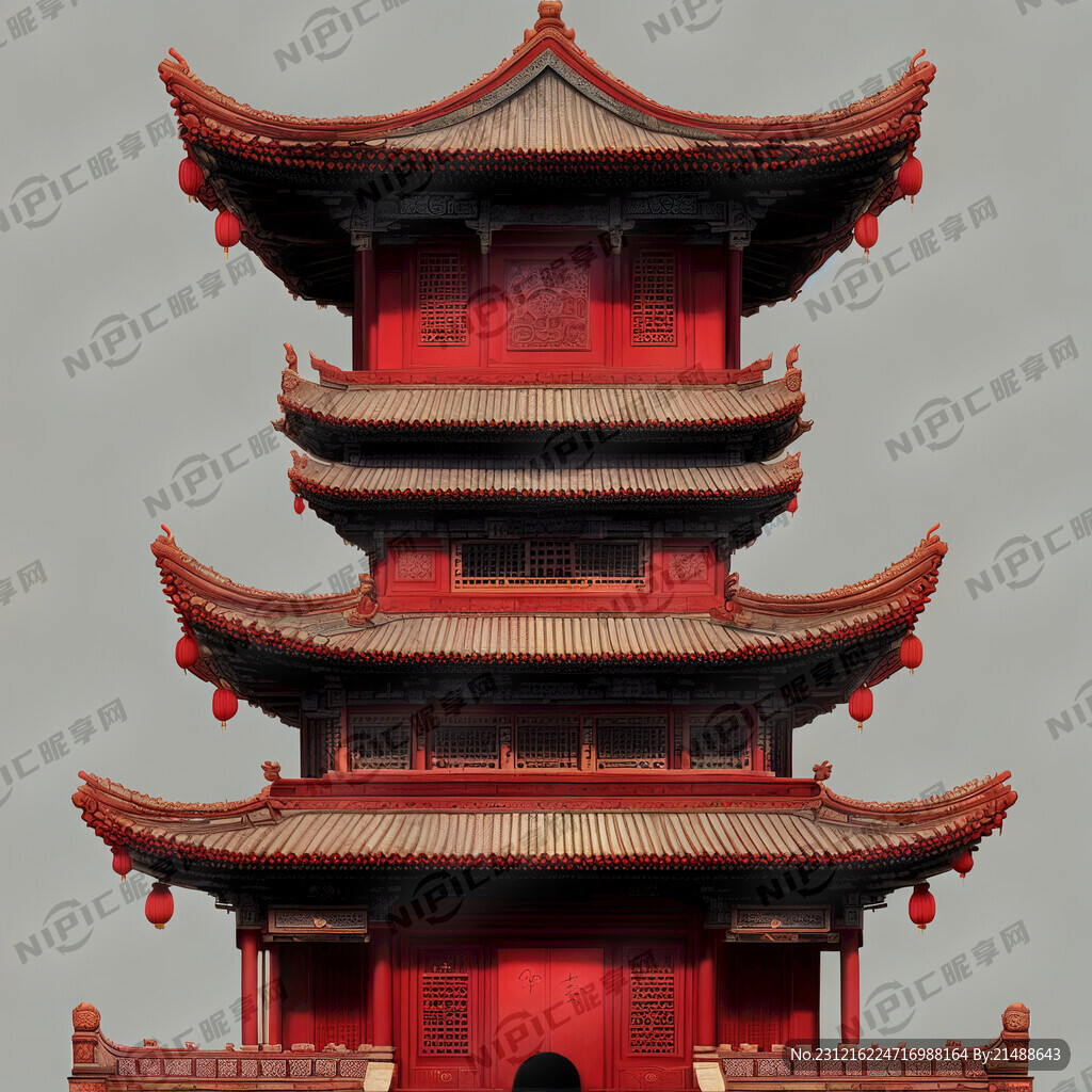 人字顶古建筑 小青瓦 红墙