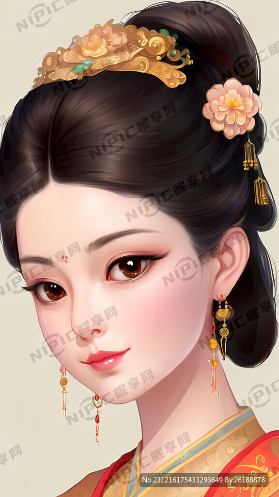 唐朝贵妃 卡通插画 面部微侧