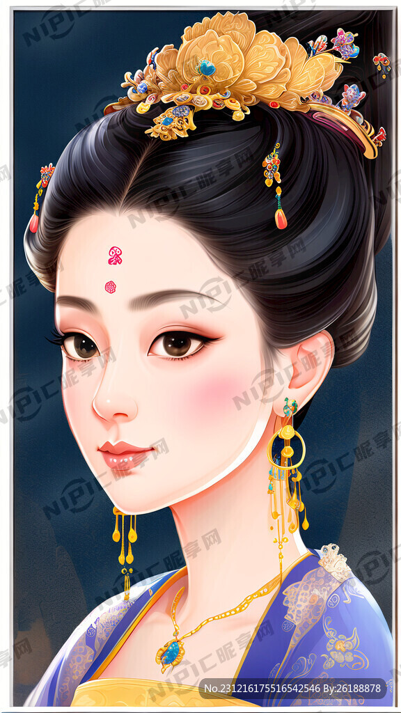 唐朝贵妃 卡通插画 面部微侧