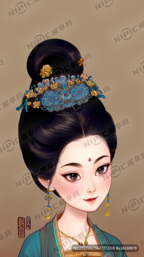 唐朝贵妃 卡通插画 面部微侧