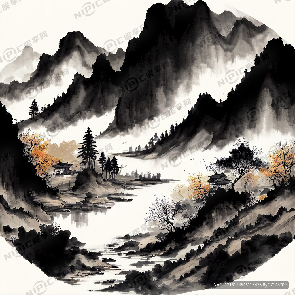 山谷 中国风 中国画 山水