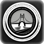 弯曲的跨海大桥汽车圆形图标黑白